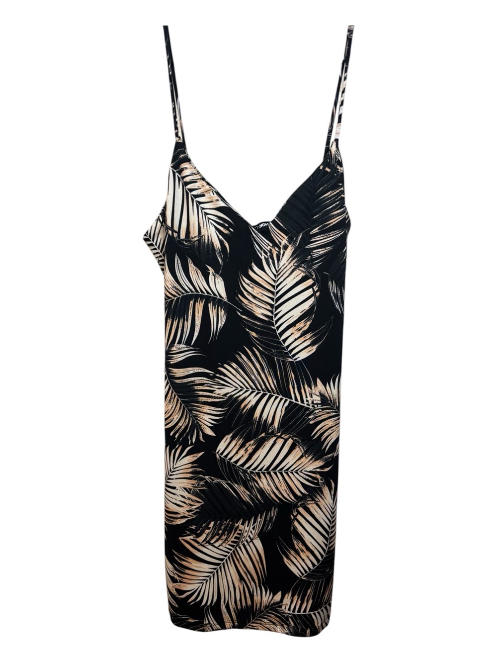 Fashion Nova Black Mini Slip Dress with Cream Palm Print - Picture 2 of 5